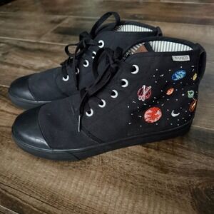 BANGS Universe Unisex Planet Embroidered High Top Sneakers, Black Multi, 8.5W/7M